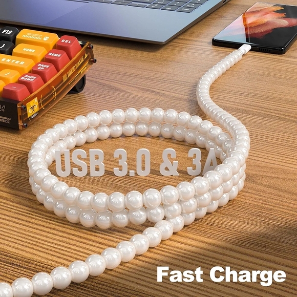 DuraBling Type-C Beaded USB Cable - Silver - Picture 5 of 7